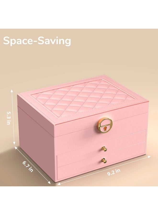 Jewelry organizer for women and girls, large three-tier jewelry storage box, faux leather jewelry display stand with removable tray for necklaces, earrings, rings and bracelets - Image 4